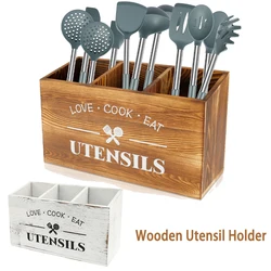 Wooden Cutlery Holder Kitchen Utensil Holder with 3 Compartments Household Tableware Spoon Organizer Kitchen Table Decor