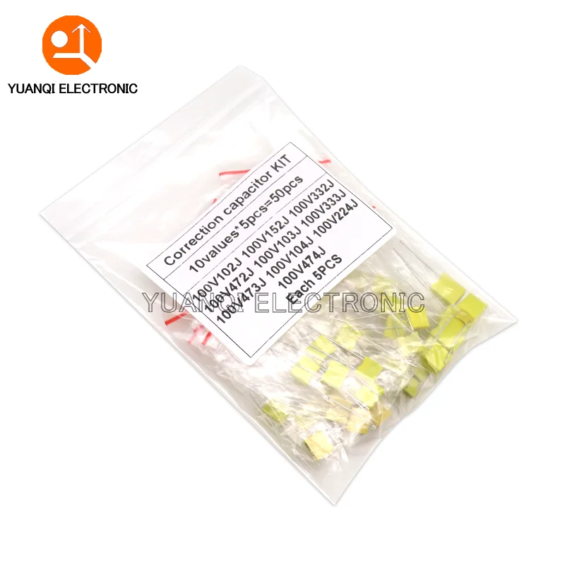 

Correction capacitor package kit 10 kinds * 5PCS=50PCS KIT 100V 102J 152J 332J 472J 103J 333J 473J 104J 224J 474J