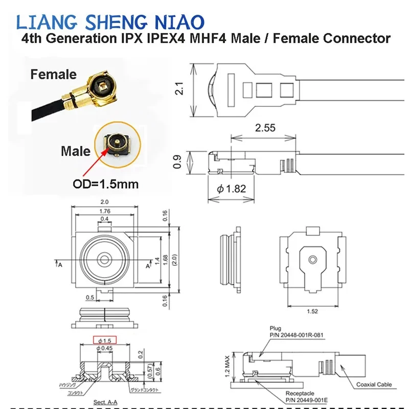 1PCS u.FL IPX IPEX1 / IPEX4 MHF4 Female to RP-SMA / SMA Female 4-Pin Right Angle PCB Pigtail WIFI Antenna Extension Cable Jumper