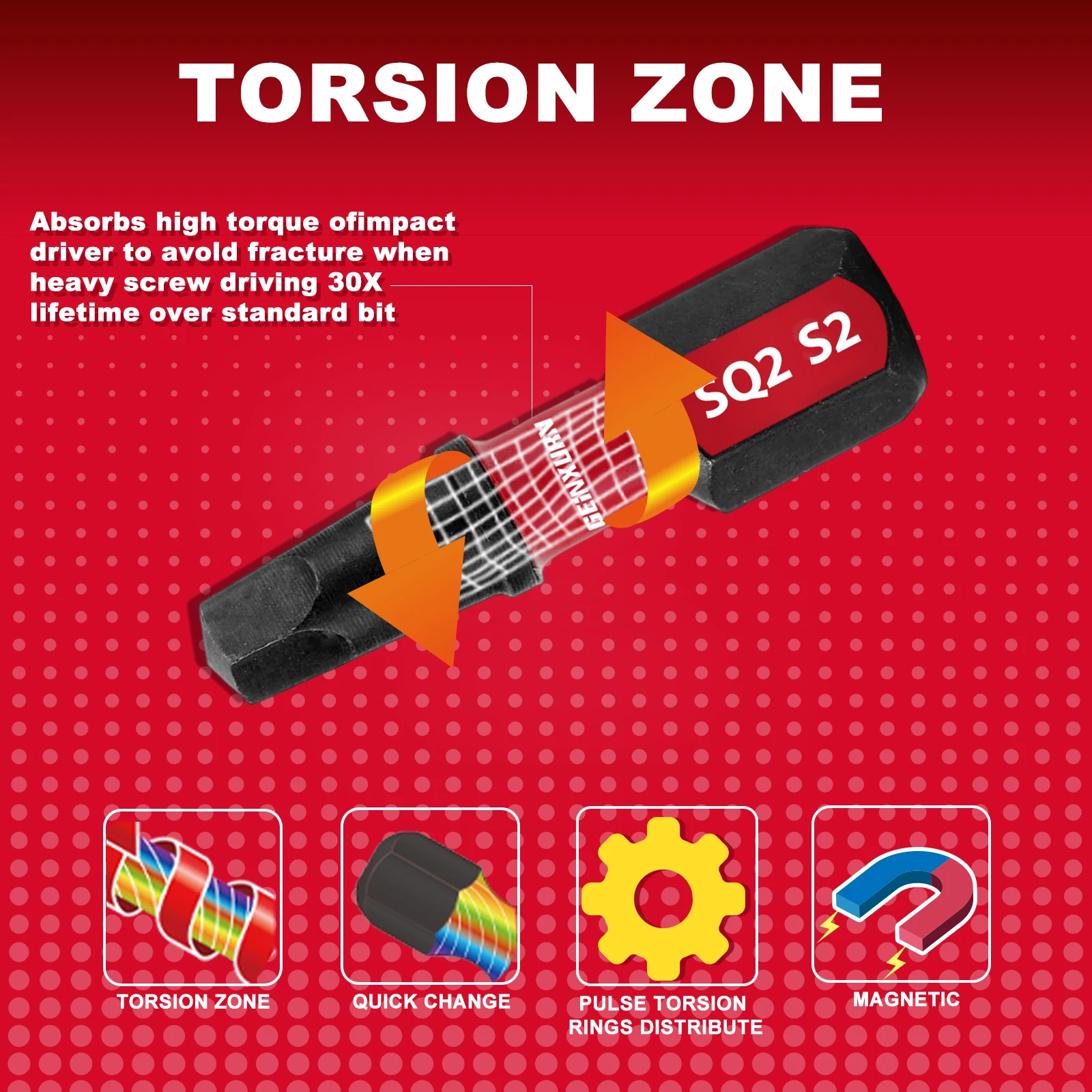 GEINXURN Impact Tough #2 Square 1 in/2in. Power Driver Bits, S2 Alloy Steel Magnetic SQ2 Screwdriver Bits Set