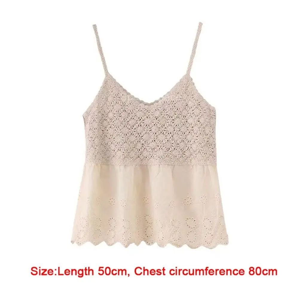 Nowe ażurowe topy z dzianiny szydełkowej, seksowne ażurowe topy na ramiączkach, oddychające topy w stylu bohemy etnicznej, ażurowe koszulki damskie.