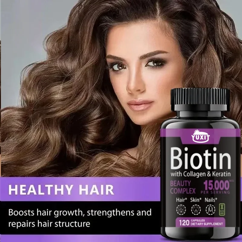 YUXIT Biotin Collagen Keratin Supplement for Hair Skin Nail NonGMO 120 Capsules