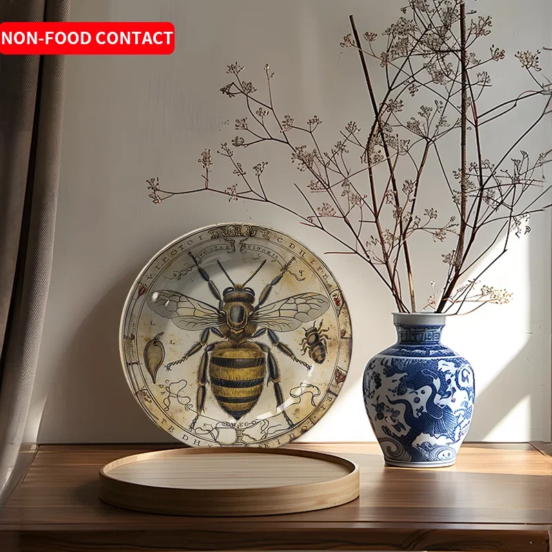 1pc Non-Food Contact Bee Ceramic Decorative Plate - Artistic Bee & Honeycomb Design, Rustic Home Decor for Living Room,