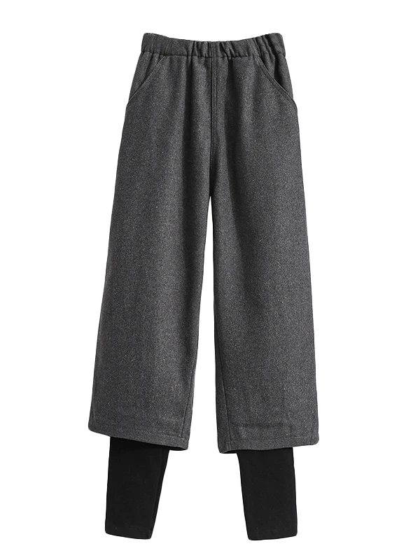 Plus size meninas outono inverno faion coreano sle lã calças de perna larga cintura alta corte reto solto ajuste calças casuais