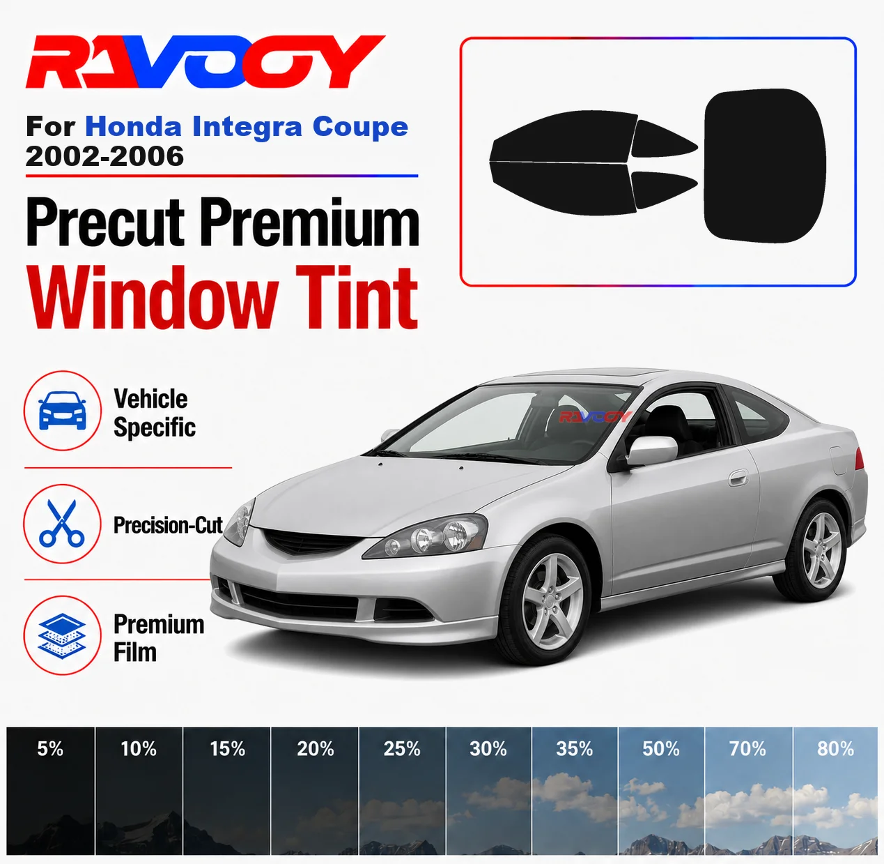 Premium Precut Window Tint Kit Front Rear Windows Rear Windshield For Honda Integra Coupe 2002-2006 Car Solar Nano Ceramic Film