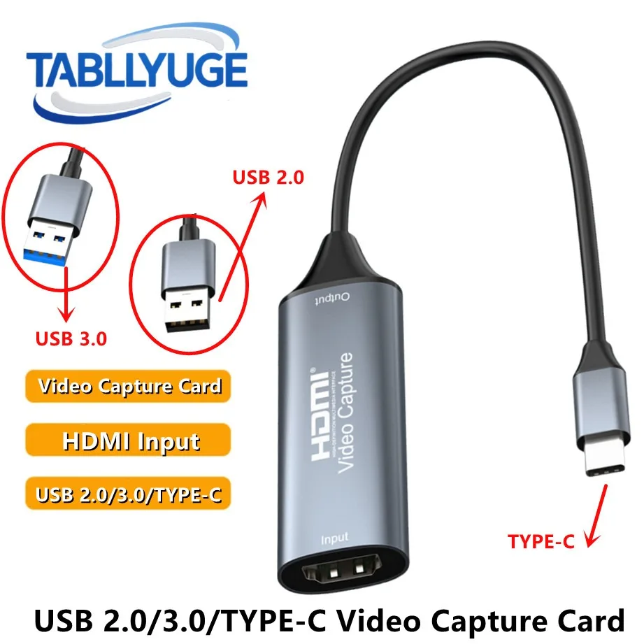HDMI Video Capture Card 4K 30Hz HDMI to USB 2.0/USB 3.0/TYPE-C Video Capture Card For Macbook PS4 PC Game DVD Camera Recording
