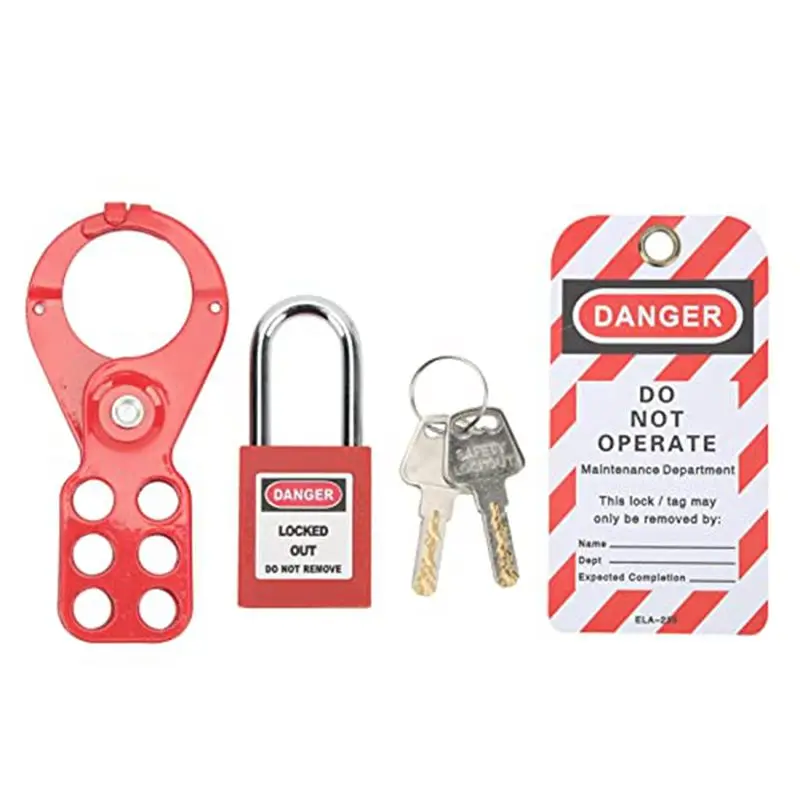 

A29F-Padlocks Hasps Set, Lockout Tagout Kit 6 Hole Design Security Tamper Proof For Industrial Equipment (1In/25Mm Shackle)