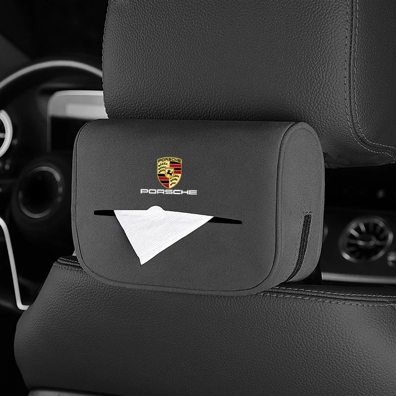 Car Interior Tissue Bag Seat Back Tissue Box For Porsche Cayenne Panamera Macan 911 718 Taycan Boxster Cayman 918 Auto Accessory