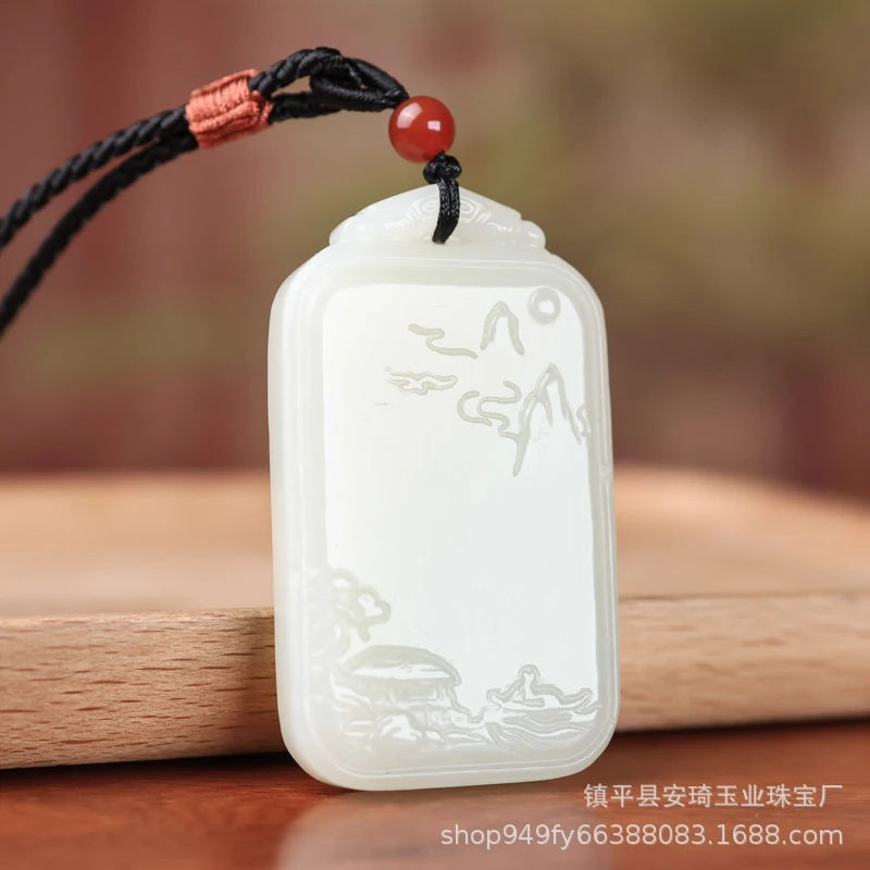 Hotan White Men and Women, Double-sided Light Relief Landscape Jade Pendant