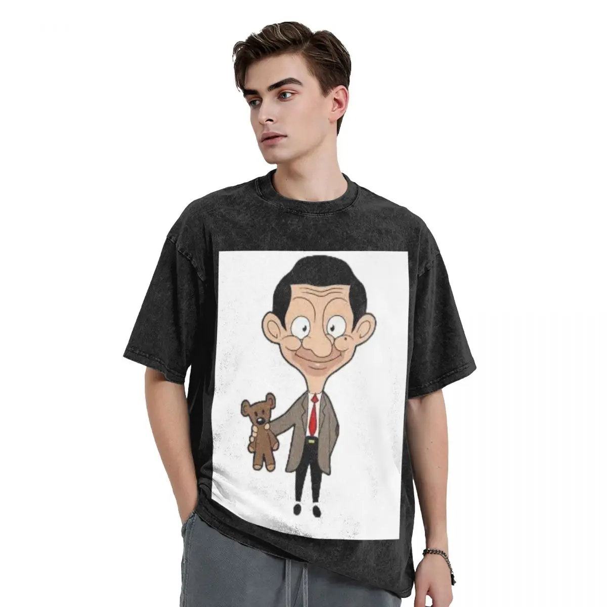 Mr Bean Cartoon Washed T Shirts Oversized Short Sleeve Hip Hop T-Shirt Streetwear Tops Tees for Men Women
