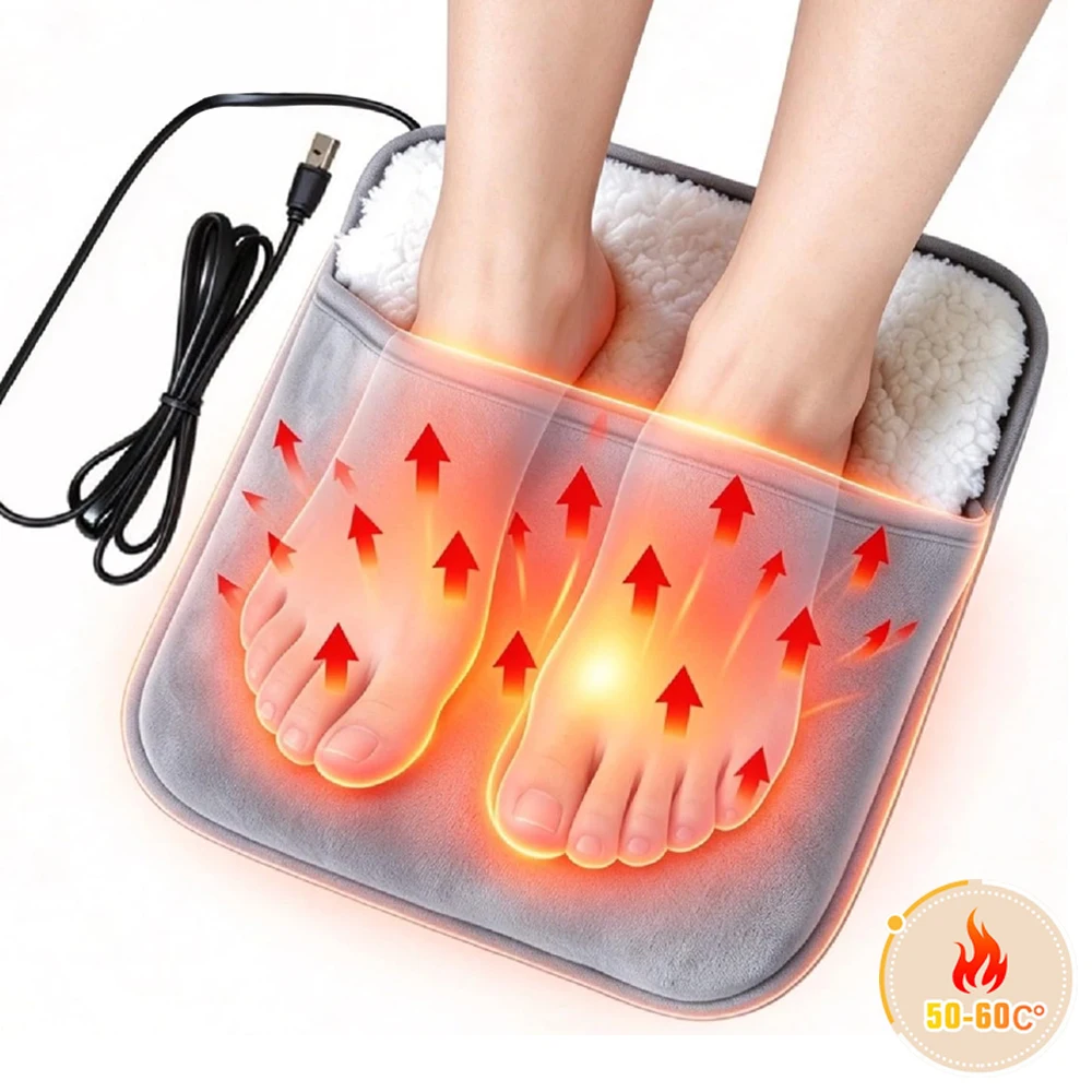 Foot Warmer USB Electric Foot Heating Pad Soft Flannel Washable Foot Warmer Winter Fast Heating Foot Warming Mat for Home