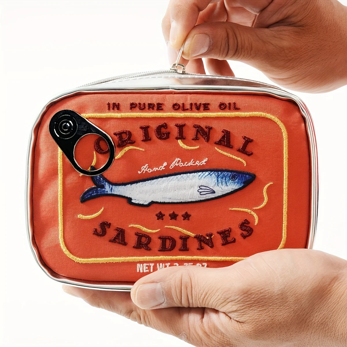 Bolsa de maquillaje con bolsillo interior multifuncional de gran capacidad, bolsa de almacenamiento con patrón de sardina, viaje de negocios, viaje en casa, primera opción