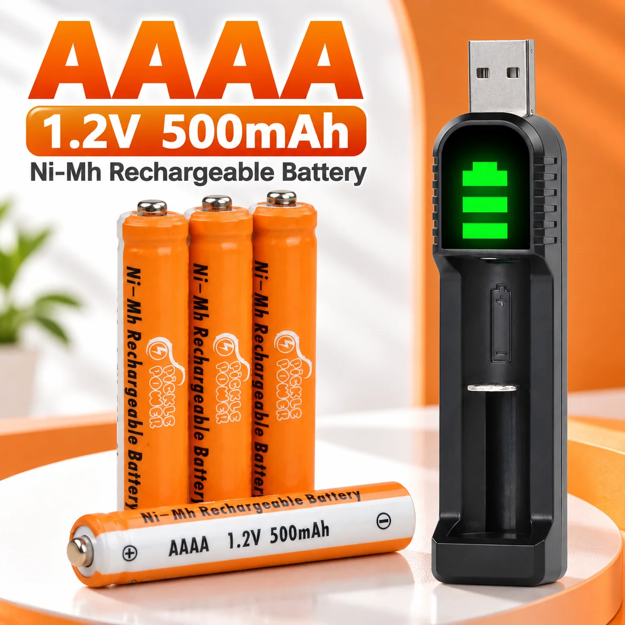 1.2V AAAA Ni-MH Rechargeable Battery with USB Charger for Surface Stylus Pen, Toys and Bluetooth Earphone, AA AAA N-Size