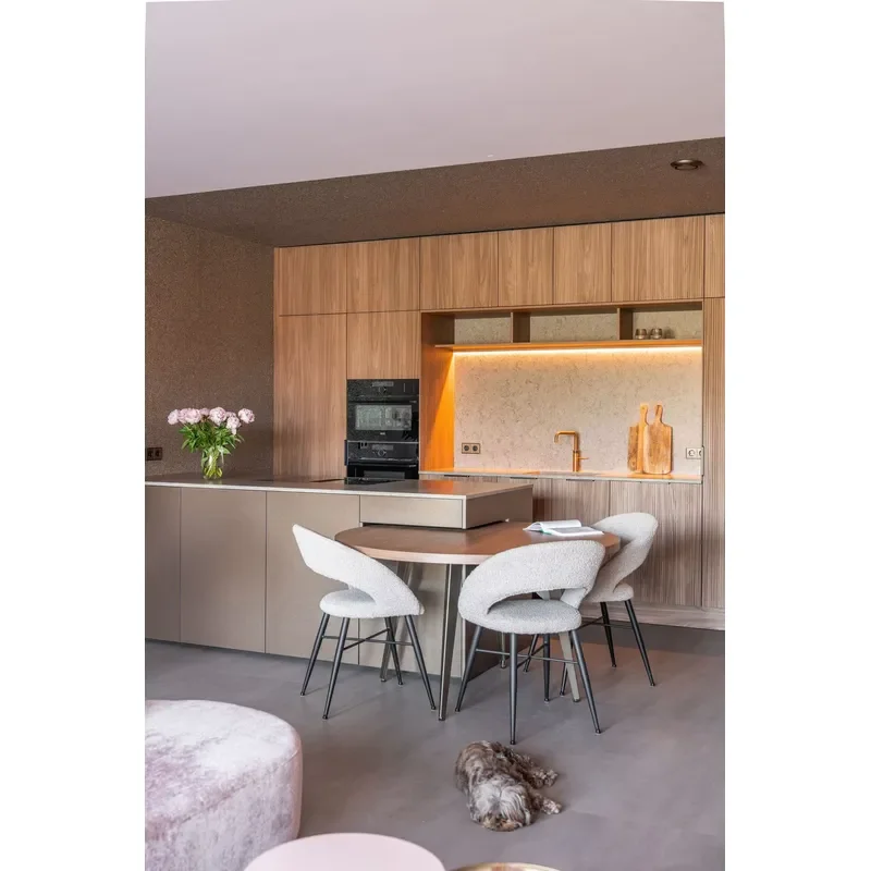 Modern bar cabinets, wooden countertops with LED lighting, minimalist kitchen island or freestanding family bar unit