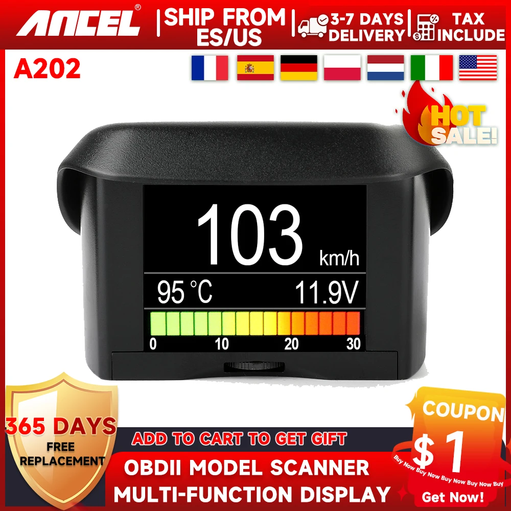 ANCEL A202 Automobile On-board Computer Car Digital OBD2 Computer Display Speed Fuel Consumption Temperature Gauge OBD Scanner