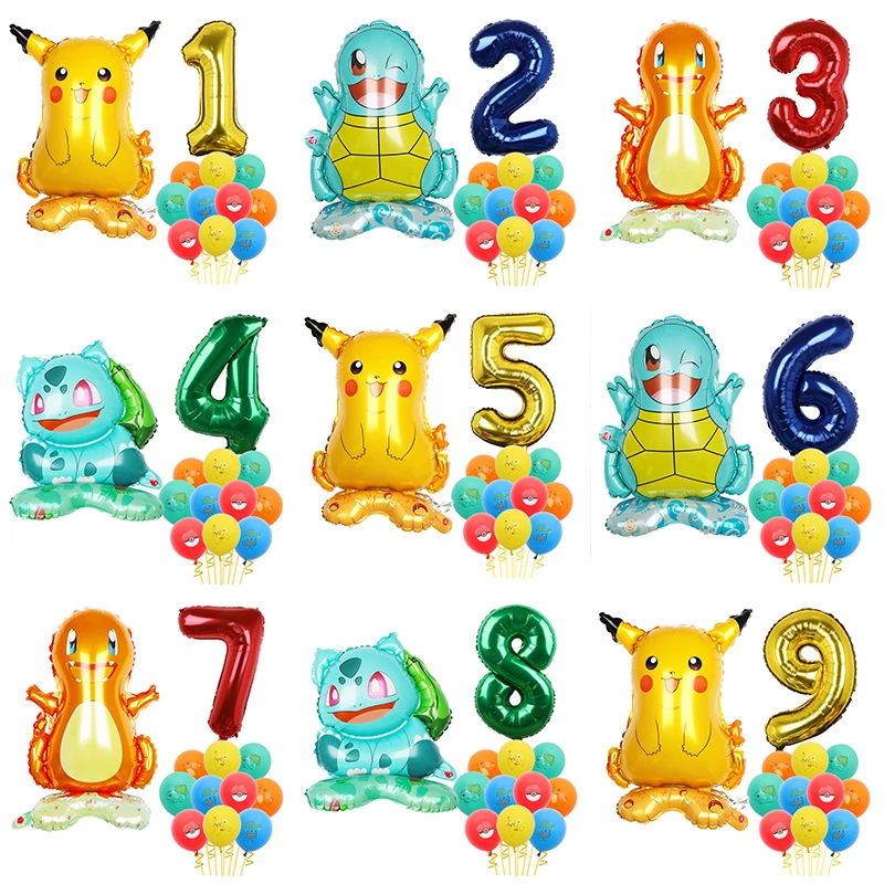 

12PCS Standing Pokemon Pikachu Foil Balloon Set Gold Number 1-9th Birthday Party Decoration Supplies Adult Child Baby Shower