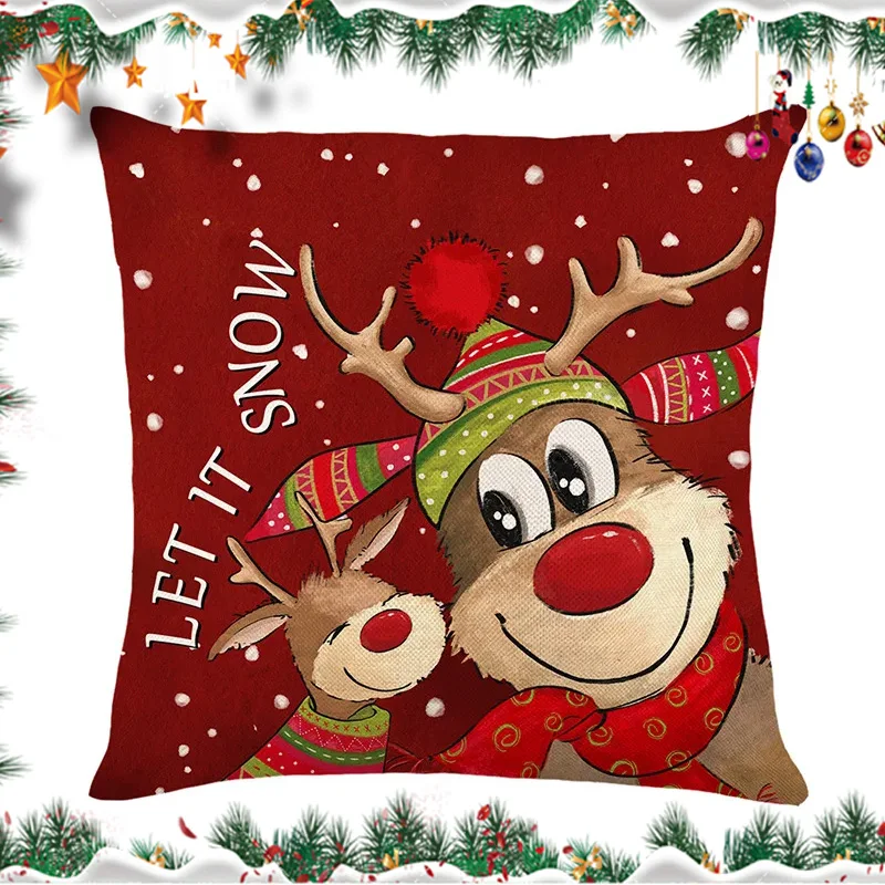 2025 Linen Christmas Cushion Cover Santa Claus Snowman Elk Merry Christmas Decor for Home Sofa Pillow Cover Ornaments Pillowcase image 6