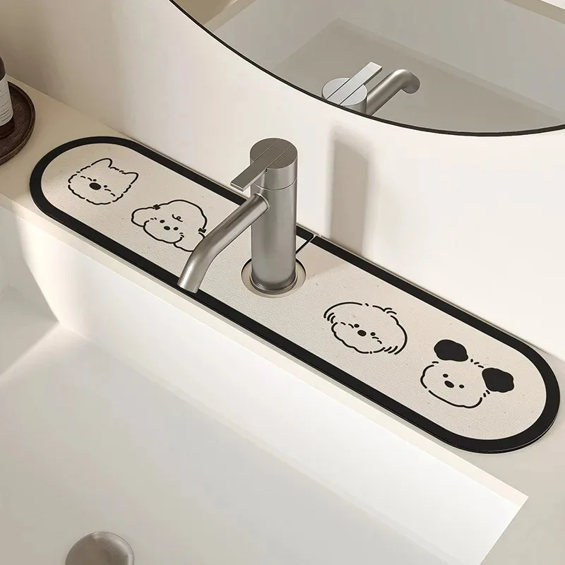 VIKAMA Cartoon Puppy Faucet Water Absorbing Pad Hand Washing Table Splash Proof Diatomaceous Mud Pad Home Decoration