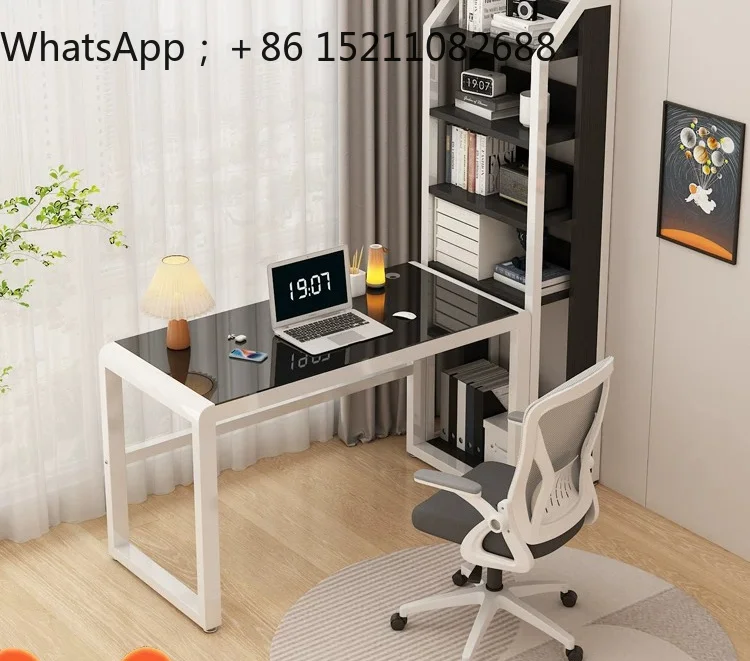 LLY desk student home bookshelf combination computer desk desktop tempered glass learning and writing desk