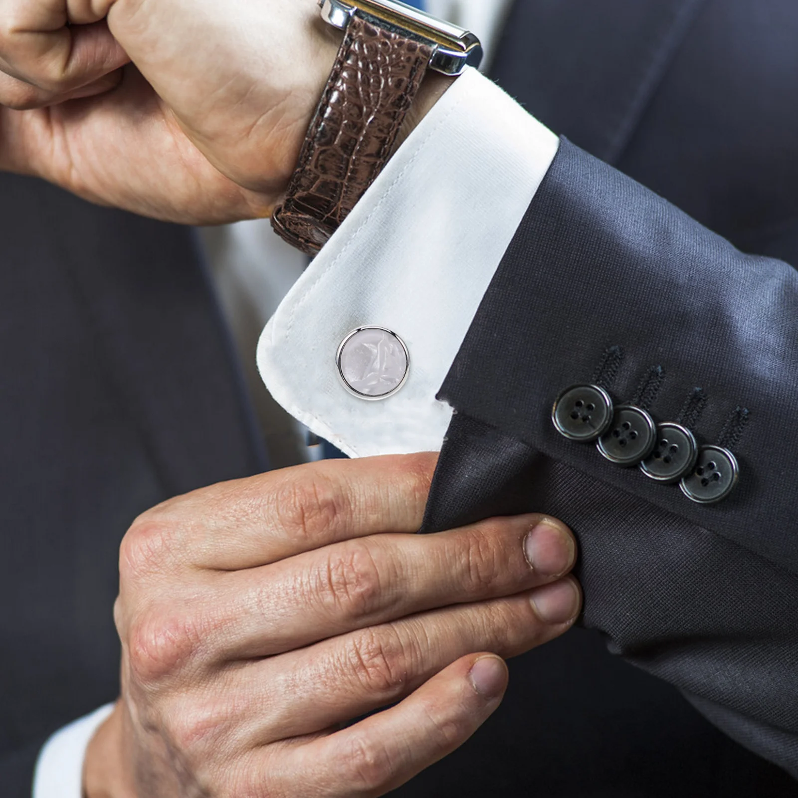 

1 Set Men'S Cuff Links Shirt Studs Round Enamel Shell French Style Dress Shirt Accessories For Formal Business Wear Groom Tuxedo