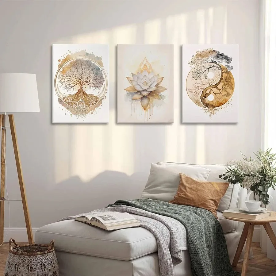 Tree of Life Diamond Painting kit Lotus Zen Diamond Embroidery Kits Picture Abstract Yin Yang Fall Living Room Yoga 3pcs Set