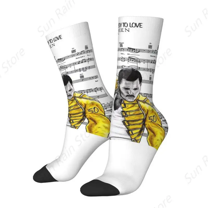 

Love Queen Freddie Mercury Dress Socks Mens Womens Warm Funny Novelty Rock Music Crew Socks