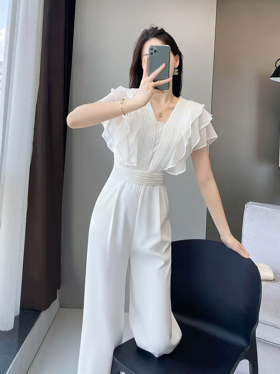 2024 Spring/Summer New High Waist Fashion Celebrity High Grade Feeling Draping and Slimming One Piece Wide Leg Pants for Women