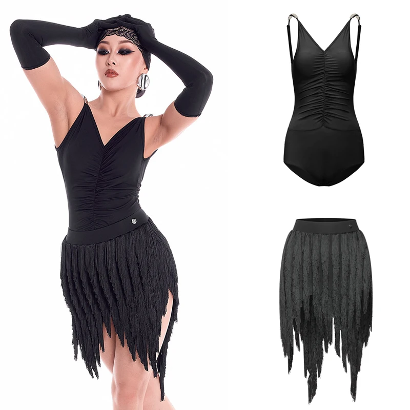 

Summer Chacha Latin Dance Competition Costume Women Latin Dance Clothing Sexy Backless Latin Top Fringed Skirts Suit SL15678