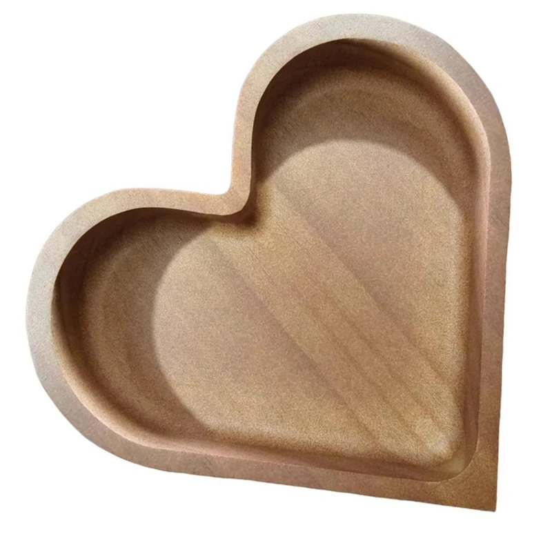 Heart Shaped Wooden Bowl Decorative Fruit Tray Stackable Snack Dessert Plate