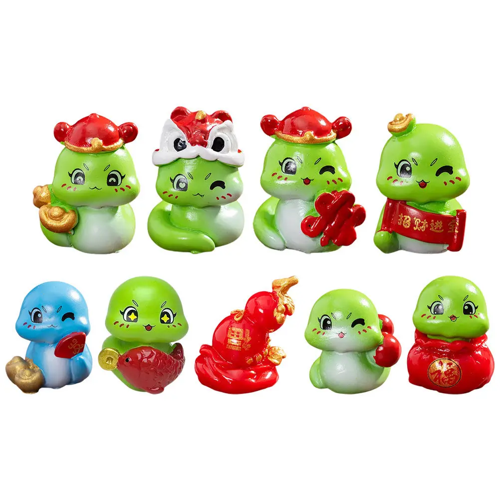 9Pcs Mini Resin Snake Sculpture Chinese New Year Decoration Micro Landscape Garden Outdoor Home Party Cake Ornament Lunar Year