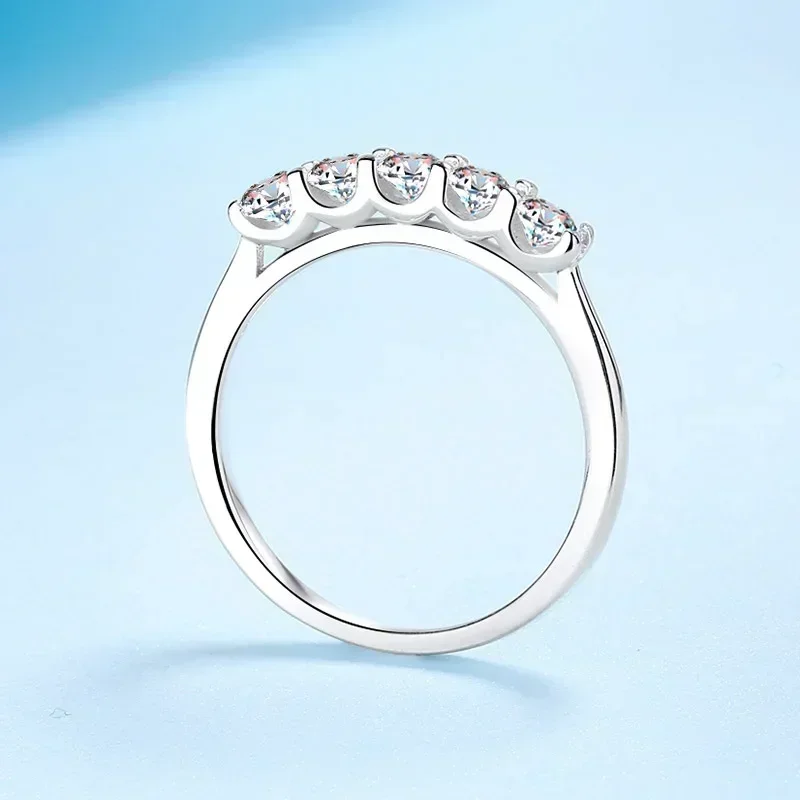 

Fine Jewelry Lady PT950 Platinum Sparkling Diamond VVS1 D Color 0.5CT Moissanite Five a Row Luxury Excellent Wedding Ring Women