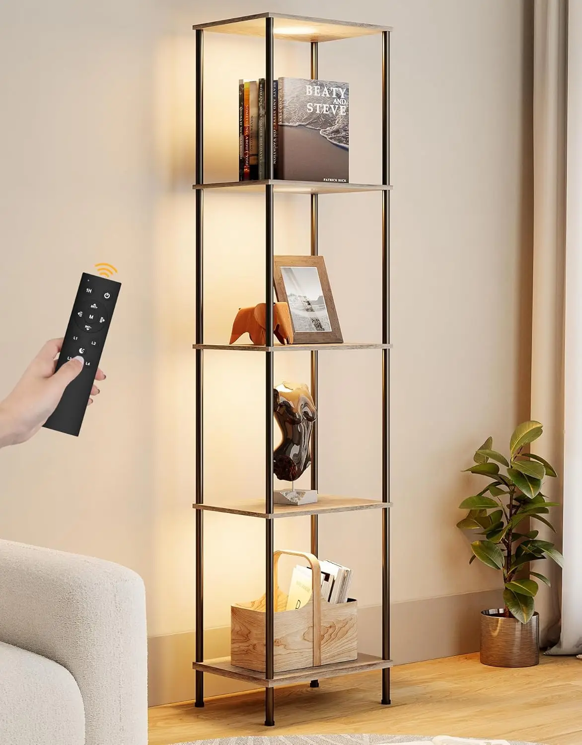 Display Shelf With Rgbw Light, Color Changing Curio Cabinet Floor Lamp With Shelves Corner Standing Column Lamp Etagere