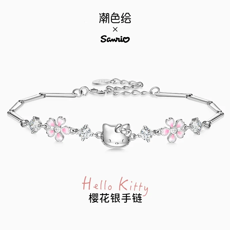 Genuine Sanrio Joint Hellokitty 925 Silver Cherry Blossom Bracelet Jewelry