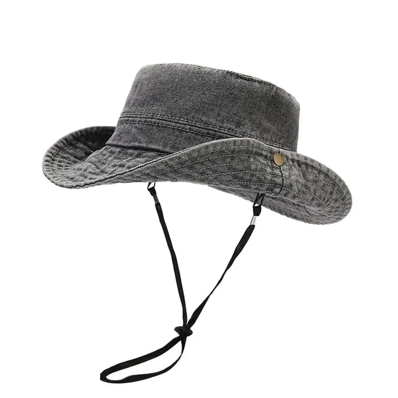 2023 Spring Denim Solid Bucket Hat Fisherman Hat Outdoor Travel Sun Cap For Men And Women 116