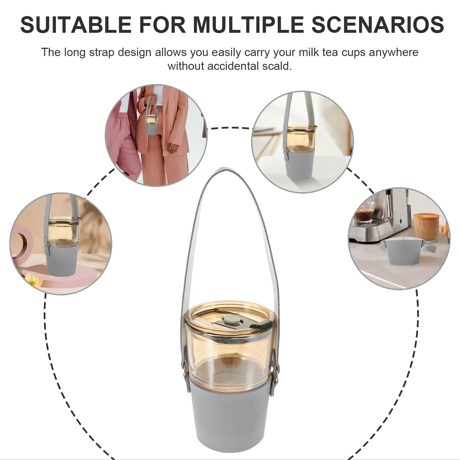 

Drink Tote Bag Pu Cup Sleeve Non-Slip Portable Coffee Holder Reusable Water Bottle Carrier Insulated Strap