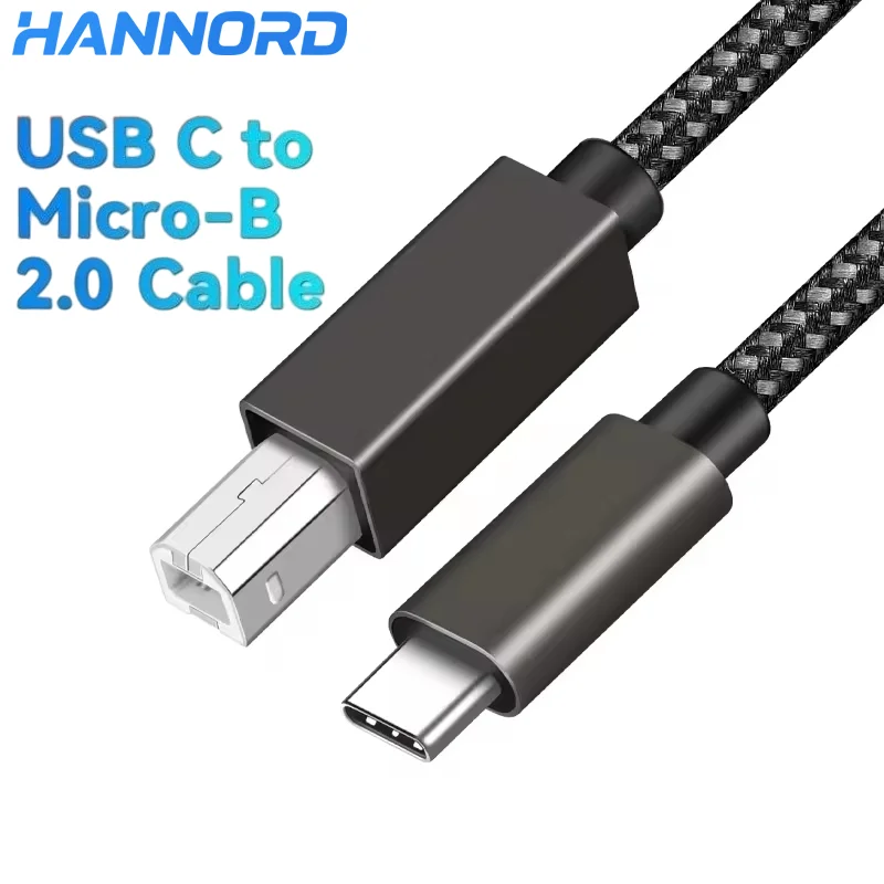 Hannord USB C a USB B 2,0 Cable de impresora gris trenzado tipo C Cable de escáner para MacBook Pro HP Canon Brother Epson Dell Samsung Pr