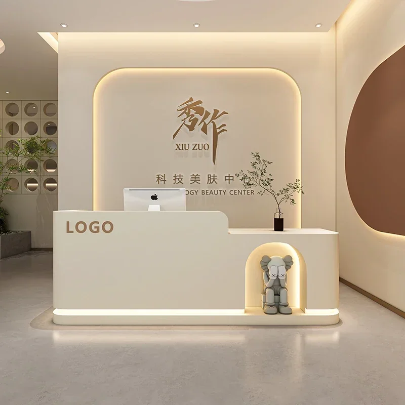 Modern Reception Counter Beauty Institute Cosmetics Front Desk Clothes Aesthetic Center Decor Table Long Receptie Salon Help