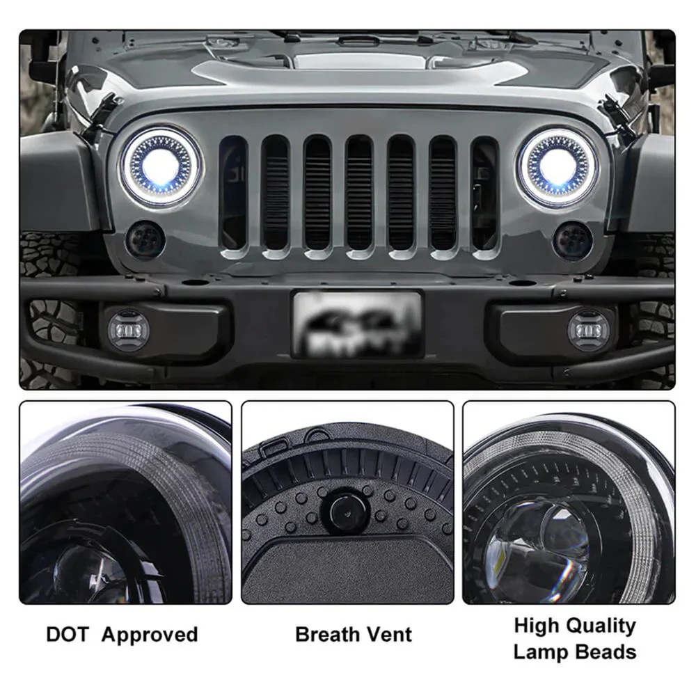 DOT Emark Approved 7-inch LED Headlights for Jeep Wrangler JK JKU Lada Niva 4x4 UAZ Trucks Headlamp,Hole DRL Amber Turn Signals