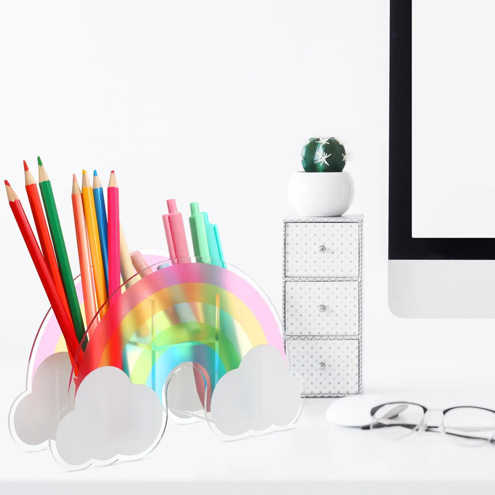 

1pc Rainbow Makeup Organizer Brush Holder Acrylic Stationery Jewelry Pencil Holder Rainbow Pen Container Storage Container