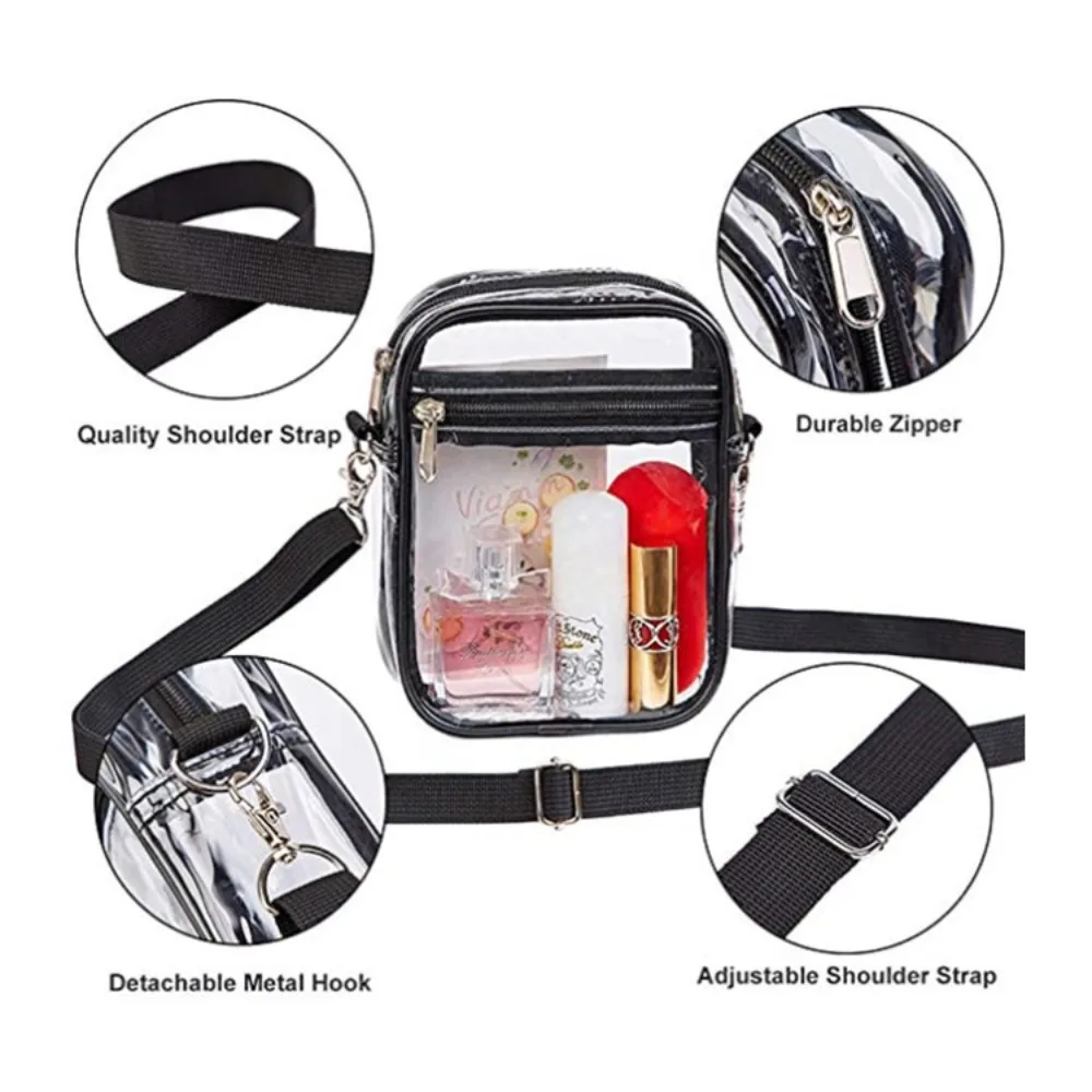 Women Clear Shoulder Bag Stadium Approved PVC Concert Transparent Purse Simple Crossbody Bag With Front Pocket Casual Handbag