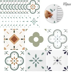 10pcs Self Adhesive Floor Stickers Vinyl Non-slip Floor Tile Wall Sticker Waterproof Wear-resistant Home Decorative for Kitchen