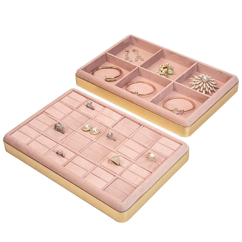 Elegant and luxurious jewelry selection tray, metal round corner jewelry display tray ring necklace bracelet bangle storage Tray
