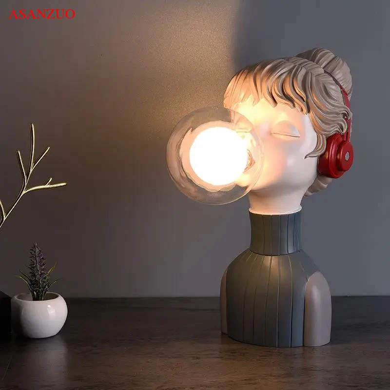 

Nordic Resin girl table lamp Network Red ins Style Princess Room Decor desk lamp Modern LED Girl Bedside Night light