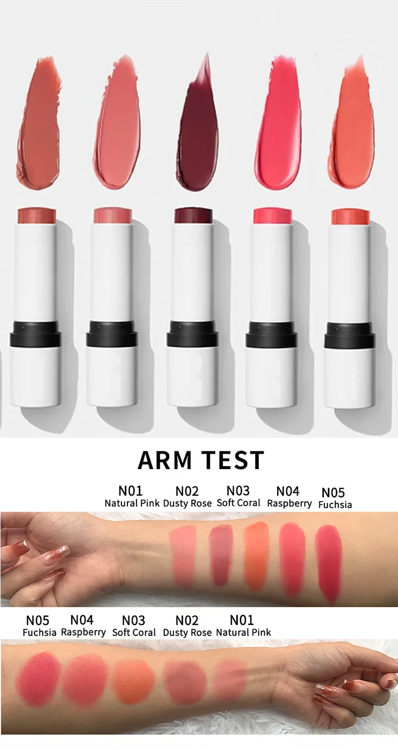 Makeup Blush Stick Private Label Professional Face Blusher Stick Cream Vegan High Pigment Long Lasting White Tube With Brush