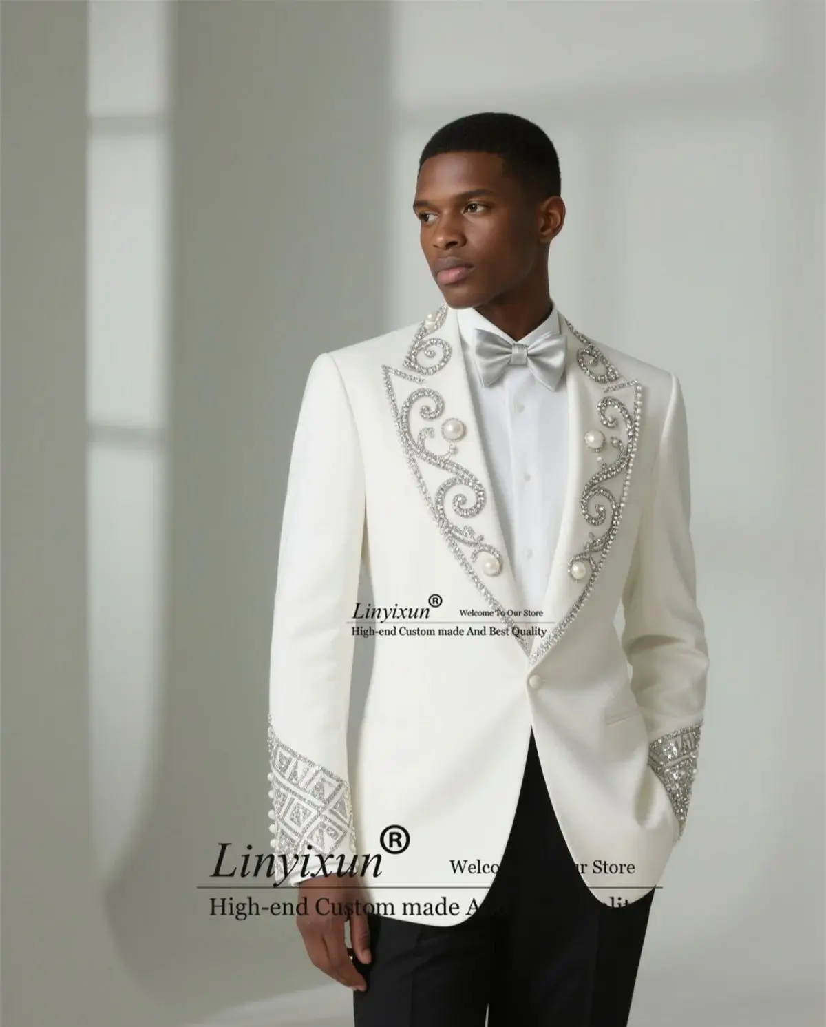 Glitter Sequins Crystals Tuxedos Men Suit 2 Pieces Sets Groom Wedding Male Party Costume Homme Slim Fit Ropa Hombre Customized
