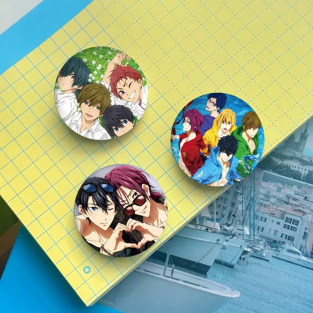 Free! F-Free High Speed Anime Round Laser Badge Cartoon Brooch Clothes Backpack Accessories Lapel