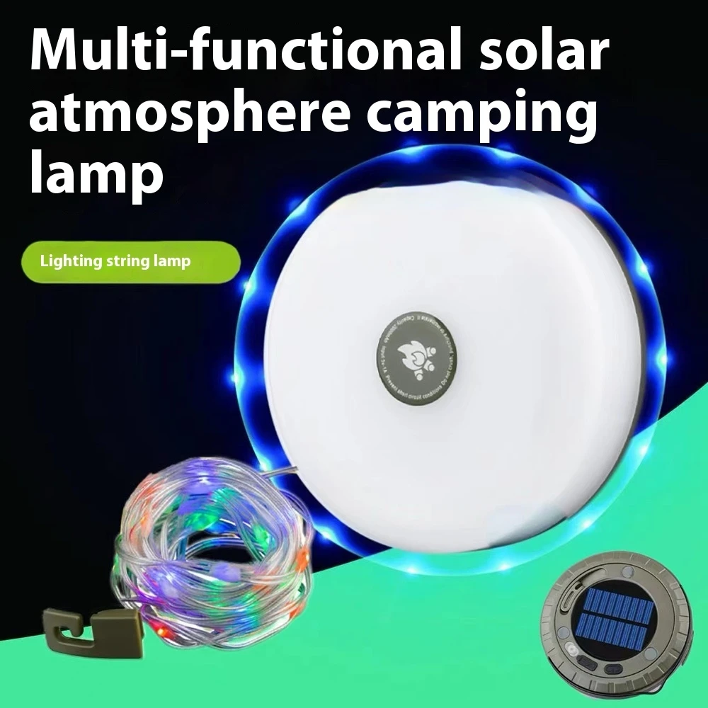 Solar Lights Outdoor Camping Light 10meter String Light Outdoor Tent Light RGB Atmosphere Light LED Flashlight with Hook ﻿