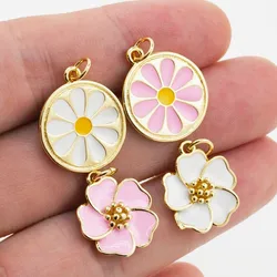 Metal Enamel Daisy Flower Drop Oil Charms Pendant Gold Plated Necklace Bracelet Accessories For Women Jewelry Finding Making