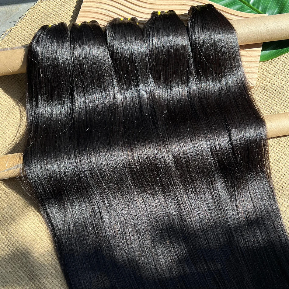 Yaki Straight Echthaarbündel # 1B natürliche Farbe 100 % echtes Echthaar rohes reines Haar Weave Extensions 10A voll für Frauen