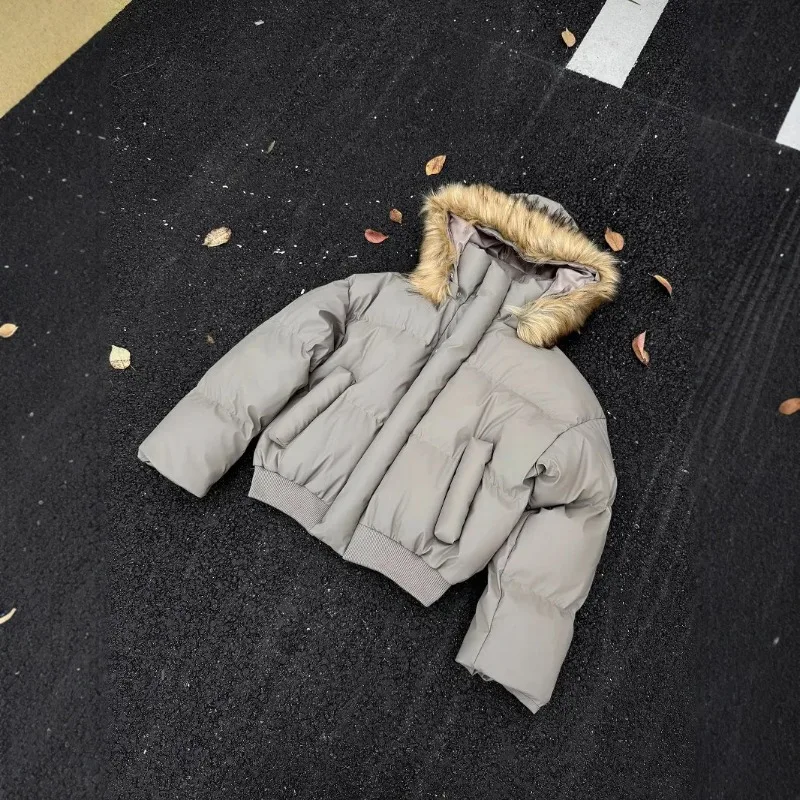 

2025 Новое теплое хлопковое пальто из искусственной кожи Breadth Faion со съемным меховым воротником и капюшоном из Thiened Cotton Jaet для мужчин и женщин Sle High End